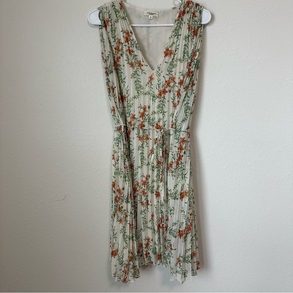 Women’s Midi Floral Sleeveless Dress - Green and Orange, size Medium
